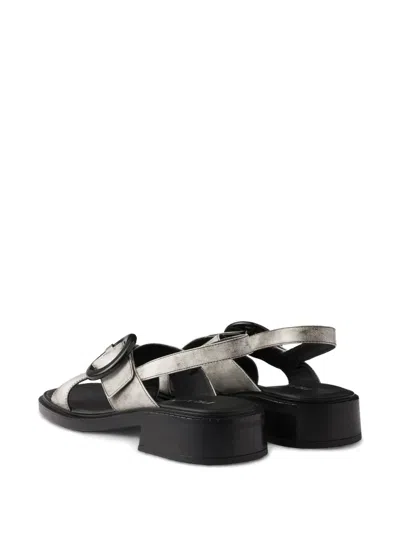Prada Leather Sandals Featuring Buckle And Metallic Finish