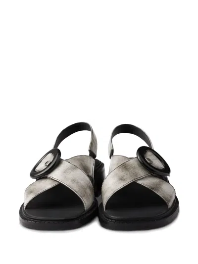 Prada Leather Sandals Featuring Buckle And Metallic Finish