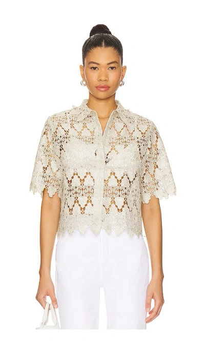 Frame The Lace Button Up Shirt In Soft Mint