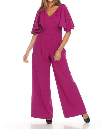 Joseph Ribkoff Flutter Sleeves Wide Leg Jumpsuit In Empress Violet