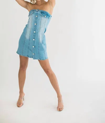 Falcon Park Juliette Denim Strapless Mini Dress In Blue