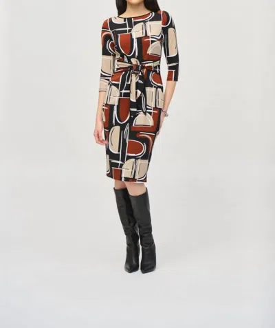Joseph Ribkoff Abstract Print Waist Tie Sheath Dress In Black/multi