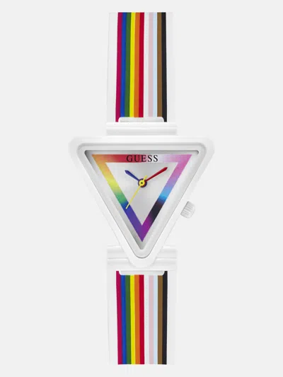 Guess Factory White And Rainbow Silicone Triangle Analog Watch