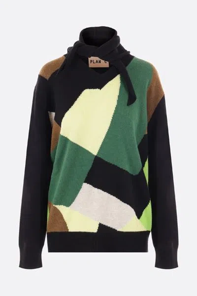 Plan C Argyle Pattern Knit Cardigan With V Neck