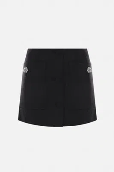 Prada Wool Mini Skirt With Oversized Pockets And Embellished Accents In Black