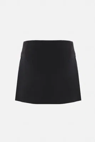 Prada Wool Mini Skirt With Oversized Pockets And Embellished Accents In Black