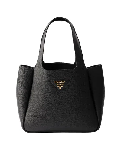 Prada Small Leather Tote Bag In Black