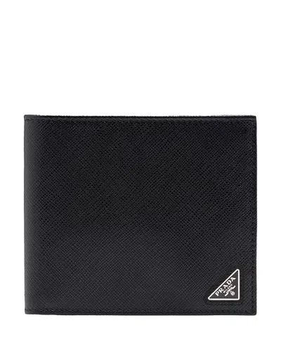 Prada Triangle Logo Saffiano Leather Wallet In Black