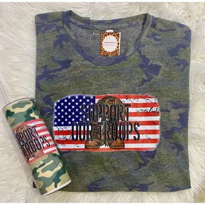She Shed Unisex Support Our Troops Camo Flag Tee In Green