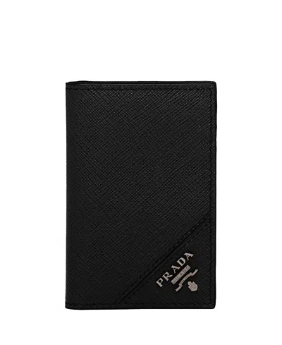 Prada Saffiano Leather Card Holder In Black