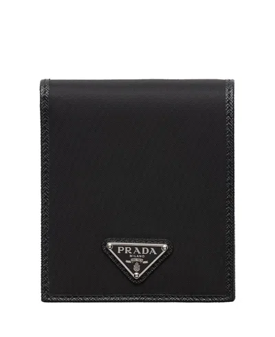 Prada Bi-fold Logo Re-nylon Wallet In Black