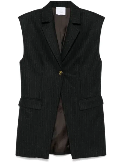 Le Sully Studio Pinstriped Wool Blend Vest With Shoulder Pads