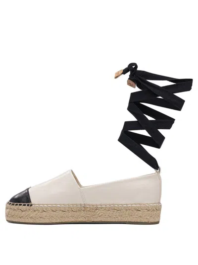 Shop Tory Burch White Espadrilles With Metallic Logo On The Front And Ankle Strap In Leather Woman