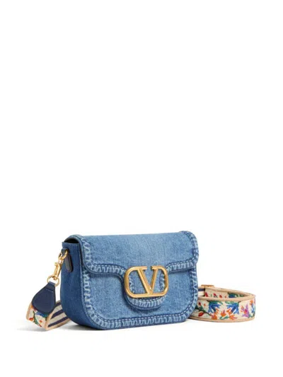 Valentino Garavani Logo Plaque Denim Shoulder Bag