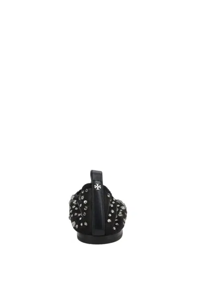 Tory Burch Black Ballet Flats With All-over Crystals Application In Tech Fabric Woman