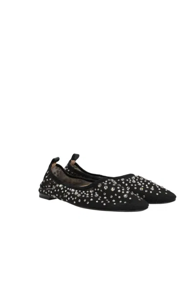 Tory Burch Black Ballet Flats With All-over Crystals Application In Tech Fabric Woman
