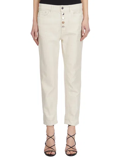 Dondup Cropped Cotton-blend Denim Jeans With Button Detailing