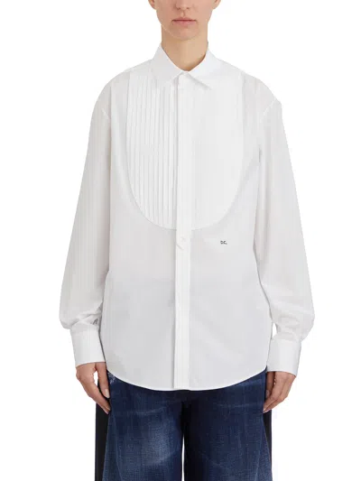 Dsquared2 Embroidered Collar Pleated Front Shirt In White