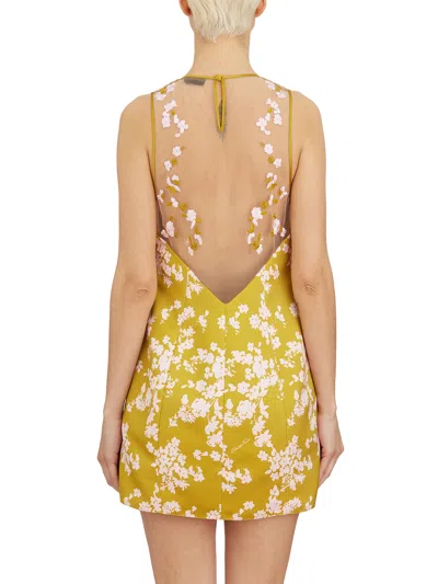 Elisabetta Franchi Floral Satin Dress With Tulle Back And Side Zipper
