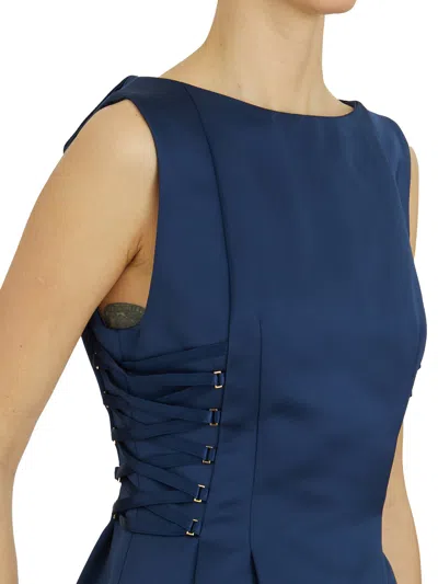 Elisabetta Franchi Duchess Dress With Boat Neckline And Laces In Blue