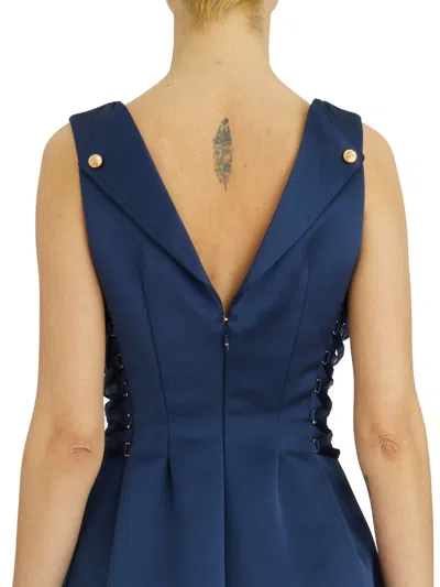 Elisabetta Franchi Duchess Dress With Boat Neckline And Laces In Blue