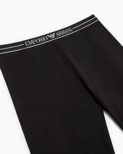 Emporio Armani Asv Organic-cotton Biker Shorts With Logo Waistband In Black