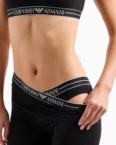 Emporio Armani Asv Organic-cotton Biker Shorts With Logo Waistband In Black
