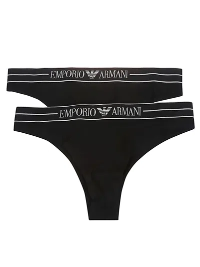 Emporio Armani Two-pack Of Asv Organic-cotton Briefs With Logo Waistband In Black