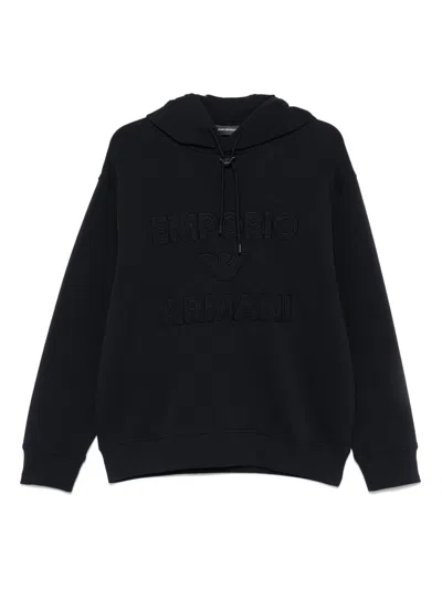 Emporio Armani Logo Cotton Hoodie With Drawstring Hood