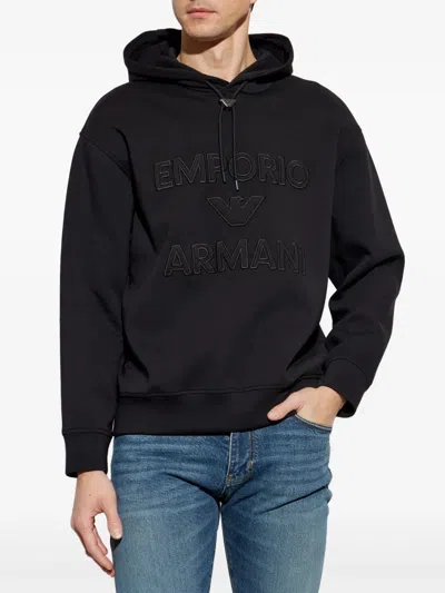 Emporio Armani Black Logo Print Hoodie
