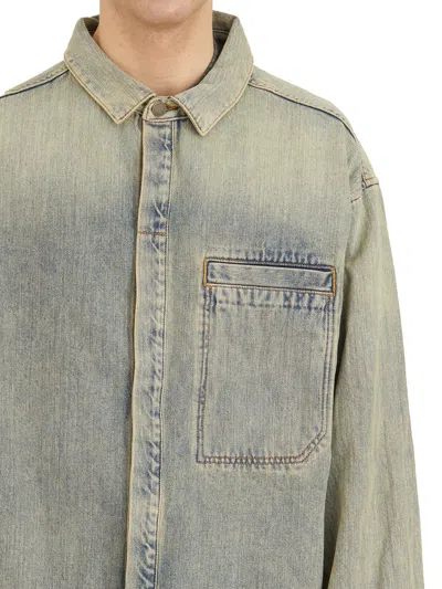 Entire Studios Mens Surface Wave Herculean Dipped-hem Vintage-wash Denim Shirt