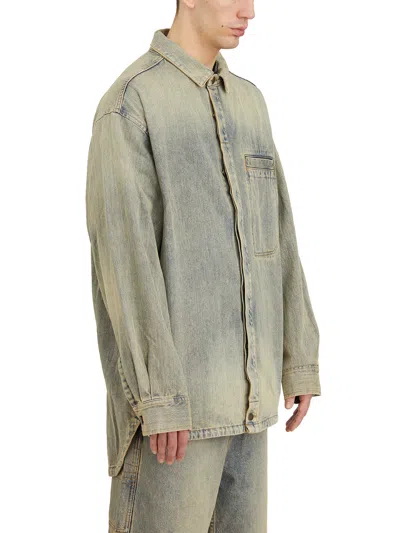 Entire Studios Mens Surface Wave Herculean Dipped-hem Vintage-wash Denim Shirt