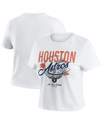 Wear By Erin Andrews Women's White Houston Astros Distressed Cropped Baby T-shirt In White