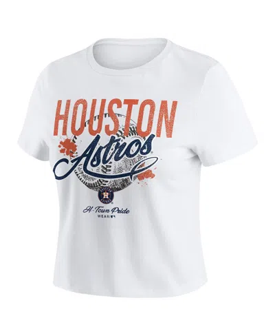 Wear By Erin Andrews Women's White Houston Astros Distressed Cropped Baby T-shirt In White