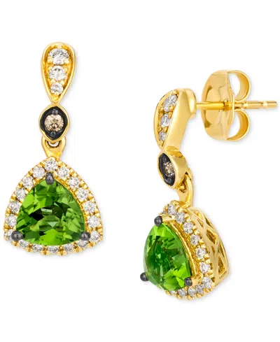 Le Vian Green Apple Peridot (1-1/2 Ct. T.w.) & Diamond (1/3 Ct. T.w.) Trillion Halo Drop Earrings In 14k Gol