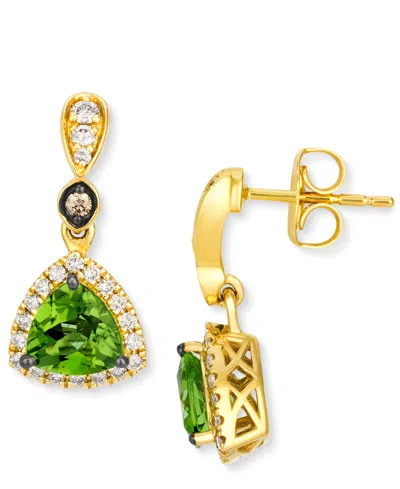 Le Vian Green Apple Peridot (1-1/2 Ct. T.w.) & Diamond (1/3 Ct. T.w.) Trillion Halo Drop Earrings In 14k Gol