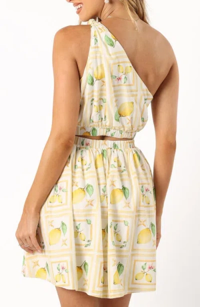Petal And Pup Petal & Pup Cintrico Lemon Print One-shoulder Cotton Minidress In Neutral