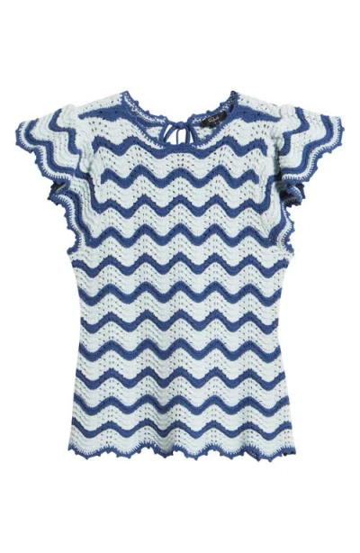 Rails Coen Flared Peekaboo Sleeves Knit Top In Azure Scallop In Blue