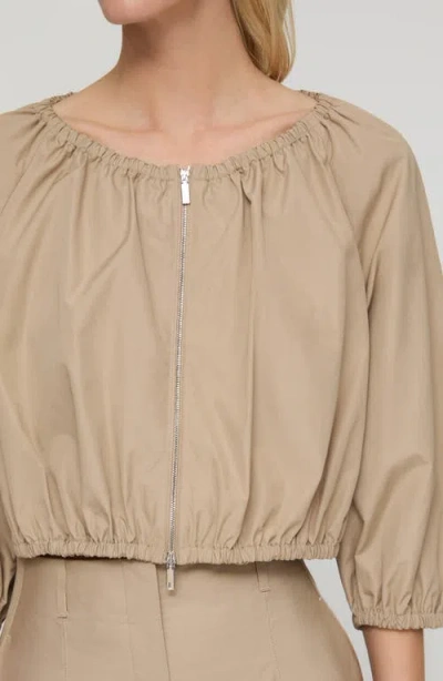 Lafayette 148 New York Crop Organic Cotton Poplin Bubble Jacket In Brown