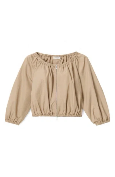 Lafayette 148 New York Crop Organic Cotton Poplin Bubble Jacket In Brown