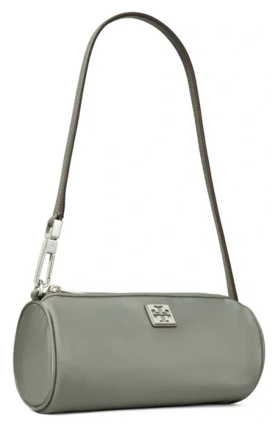 Tory Burch Virginia Cylinder Bag With Double-t Plaque In Gray
