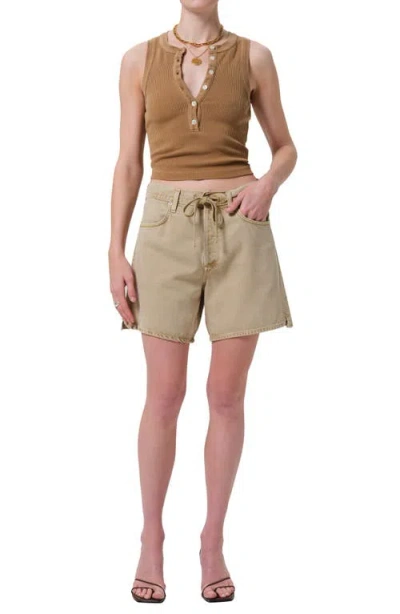Citizen Of Humanity Citizens Of Humanity Brynn Drawstring Waist Wide Leg Linen Shorts In Brown