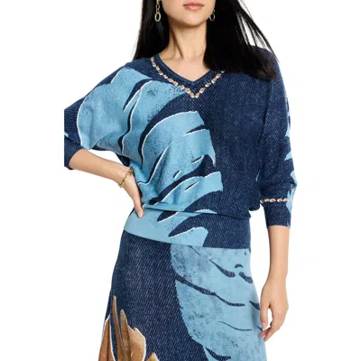 Nic + Zoe Nic+zoe Twilight Front Easy Sweater In Blue