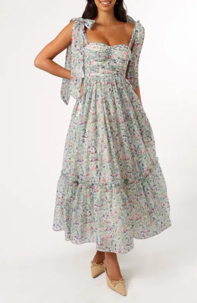 Petal And Pup Petal & Pup Floret Bow Strap Sweetheart Neck Maxi Dress In Blue