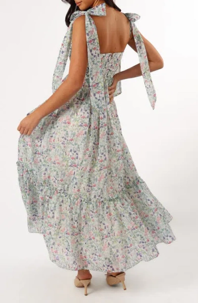 Petal And Pup Petal & Pup Floret Bow Strap Sweetheart Neck Maxi Dress In Blue