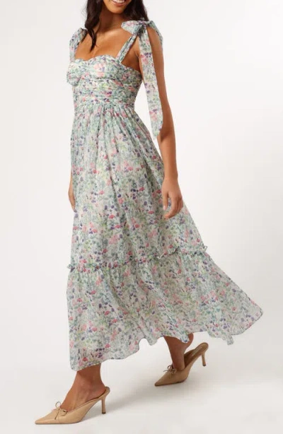 Petal And Pup Petal & Pup Floret Bow Strap Sweetheart Neck Maxi Dress In Blue