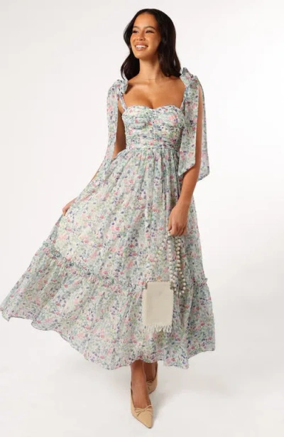 Petal And Pup Petal & Pup Floret Bow Strap Sweetheart Neck Maxi Dress In Blue