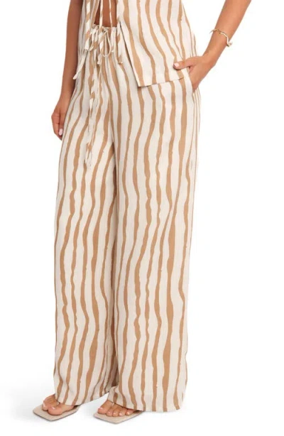 Petal And Pup Petal & Pup Marmo Stripe Wide Leg Cotton Blend Drawstring Pants In Neutral