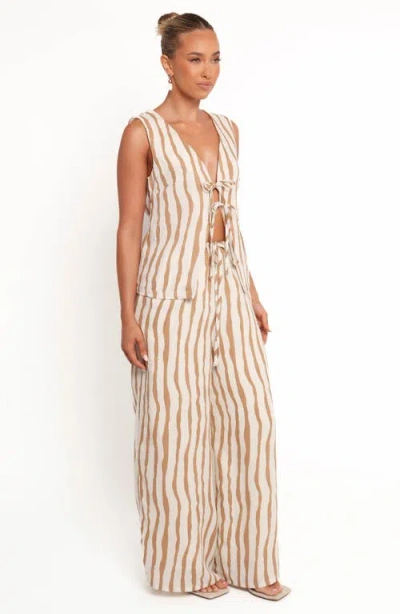 Petal And Pup Petal & Pup Marmo Stripe Wide Leg Cotton Blend Drawstring Pants In Neutral