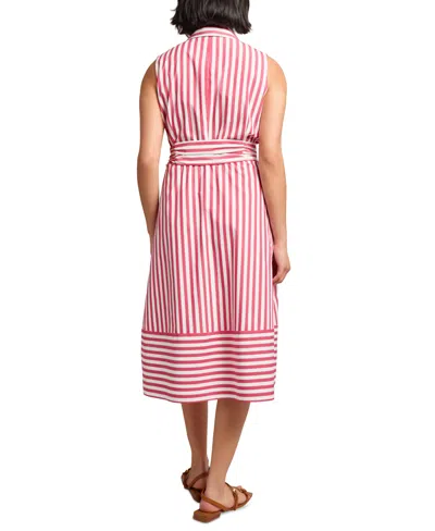 Jones New York Stripe Sleeveless Midi Shirtdress In Pink